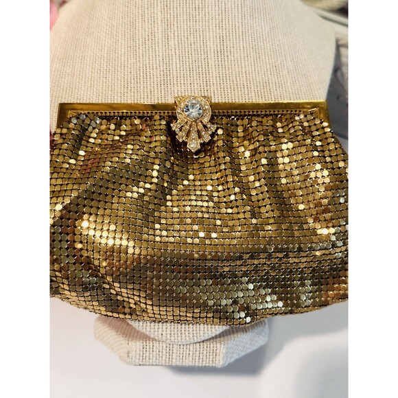 Whiting & Davis rare 1920s Gold Mesh Rhinestone Small Clutch Purse - Picture 3 of 14